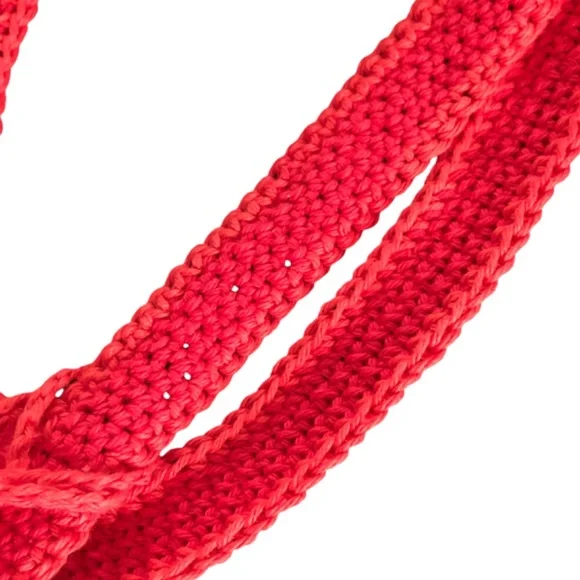 French Inspired Crochet Fishnet Market Bag Red Rouge Tote Shoulder Bag w/Tassel - Picture 6 of 16